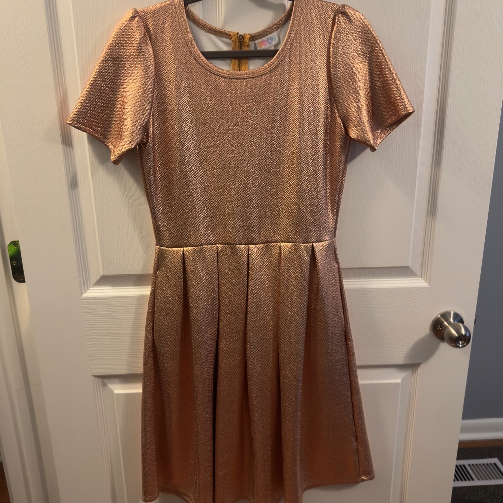 Lularoe Amelia A-Line Copper Metallic Midi Dress-Short Sleeve-Women's Medium